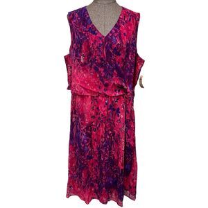 Coldwater Creek Dress Size 22 Sleeveless Pink Purple Floral V-neck Wrap